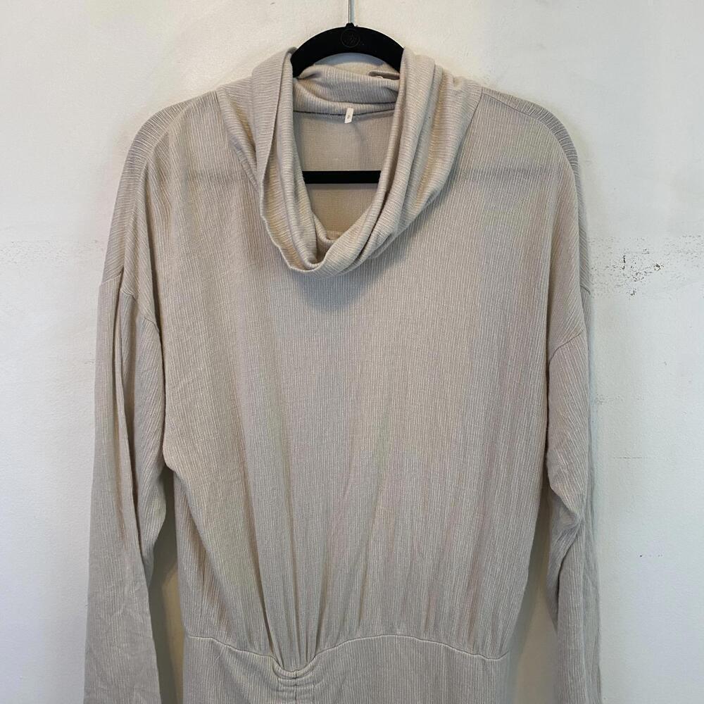 FREE PEOPLE cream ribbed cowl neck ruched sweater dress - Picture 6 of 8